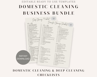 Domestic Cleaning Business Bundle, Domestic Cleaning Checklist, Deep Cleaning Checklist, Employee Guide, Editable Cleaning Templates