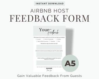 Airbnb Guest Feedback Form, Guest Experience Questionnaire, Host Reviews, Rate your Stay, Editable Digital Template, Printable