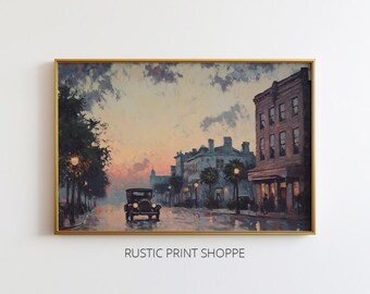 Vintage Charleston Street Painting, Nostalgic Southern Charm (Digital Download)
