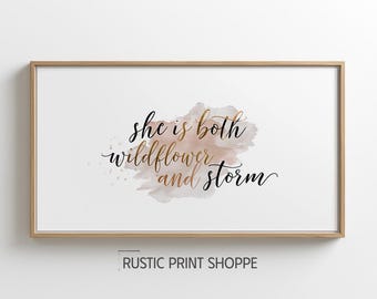 She Is Both Wildflower and Storm Printable Wall Art, Inspirational Quote Print, Feminine Boho Decor, Digital Download Typography Art