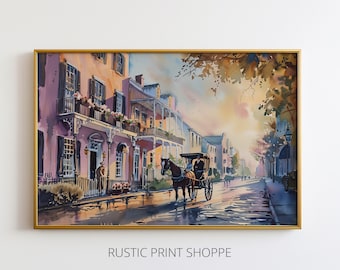 Charleston Buggy Ride Painting, Vintage Cityscape Art (Digital Download)