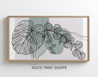 Minimalist Botanical Line Art Printable, Modern Leaf Wall Art Digital Download, Abstract Sage Green Plant Print, Neutral Home Decor