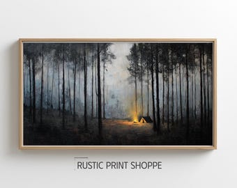 Vintage Camping Wooded Escape, Rustic Landscape Wall Decor (Digital Download)