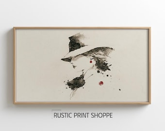 Japanese Woman Printable Wall Art, Sumi-e Style Portrait Digital Download, Minimalist Zen Black White Red Abstract Geisha Decor