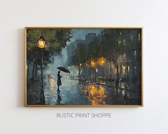 Rainy Charleston Night Painting, Lowcountry Vintage Art (Digital Download)