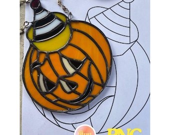 stained glass DIGITAL PATTERN, vintage, retro pumpkin jack-o’-lantern, png and SVG pattern, needle point pattern, Halloween stained glass,