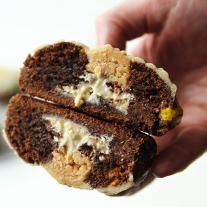Thick chocolate cookies with peanut butter Cookie Recipe | gourmet cookie recipe | stuffed cookie recipe | | delicious cookie recipes