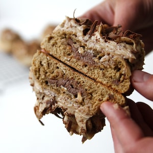 Banana & peanut butter Cookie Recipe | stracciatella frosting | chocolate cookie recipe | stuffed cookie recipe | gourmet cookie recipes