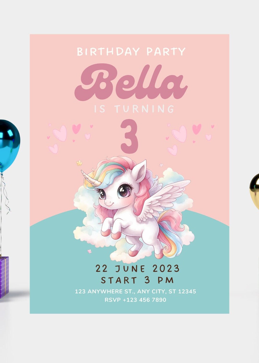 Unicorn Digital Birthday Invitation - Etsy