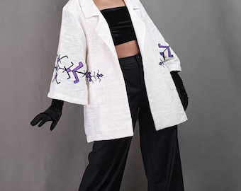 Black with Purple Embroidery Design Handwoven Habesha Coat, Ethiopian Cultural Cloth