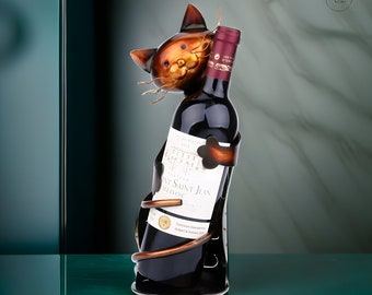 Iron Sculpture Cat Shaped Wine Holder Wine shelf, Artsy, Trendy, Centre Piece, Elegant Wine Holder.