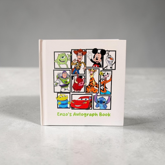 Disney Pixar Autograph Book, Custom Name Keepsake, Mickey Pixar Characters Book, Toy Story Cars Monsters Inc Stitch Kids Souvenir