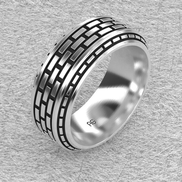 Elegantly crafted matte silver ring with oxidized silver details. Handmade in the US, eco-friendly, and resistant to tarnishing.