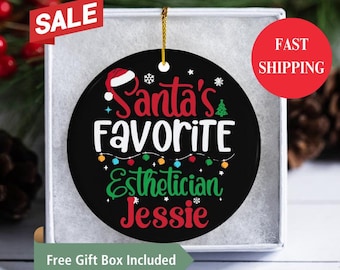 Esthetician Gift, Personalized Santa's Favorite Esthetician Christmas Ornaments, Custom Name Ceramic Ornaments, Secret Santa Gifts,