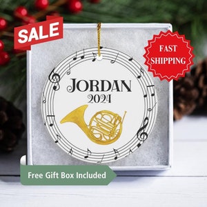 French Horn Ornament, Personalized French Horn Player Ceramic Ornament Gift, French Horn Christmas Gifts, Musical Marching Band Gifts,