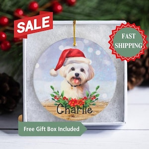 Maltese Gift, Personalized Dog Christmas Ornaments, Custom Name Photo Ceramic Ornaments, Christmas Gifts for Dog Lovers, Pet Loss Gifts,