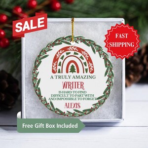 Writer Ornament, Personalized Writer Ceramic Ornament Gifts, Writer Christmas Gifts, Writer Appreciation Gifts, Secret Santa Gift for Writer