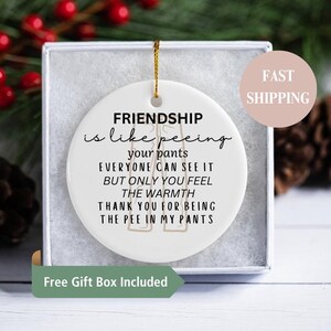 Friendship Ornament, Friendship Christmas Ornament Gifts, Friendship is like peeing your pants, Secret Santa Gift for Friend, Thank you Gift