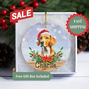 English Foxhound Gift, Personalized Dog Christmas Ornaments, Custom Name Photo Ceramic Ornaments, Christmas Gifts for Dog Lovers, Pet Gift
