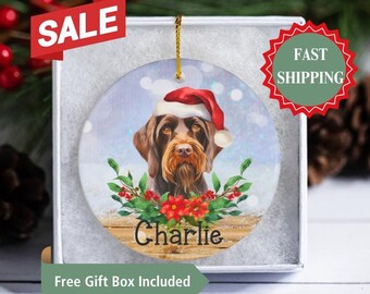 German Wirehaired Pointer Gift, Personalized Dog Christmas Ornaments, Custom Name Photo Ceramic Ornaments, Christmas Gifts for Dog Lovers,