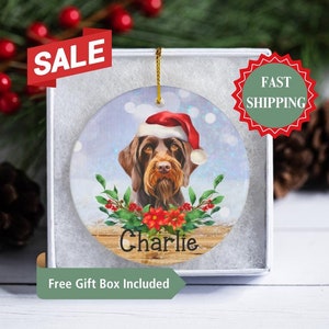 German Wirehaired Pointer Gift, Personalized Dog Christmas Ornaments, Custom Name Photo Ceramic Ornaments, Christmas Gifts for Dog Lovers,