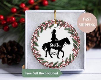 Girls Horse Ornament, Personalized Equestrian, Horseback Riding Christmas Tree Ornament, Gifts for Horse Lovers, Horseback Riding Gift