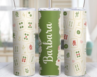 Personalized Mahjong Leaf Tile 20oz Tumbler With Stainless Steel Cup