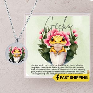 Gecko Necklace for Girls, Personalized Gecko Pendant with Inspirational Card, Gift Box, Dainty Gecko Necklaces for Teens, Gifts for Women,