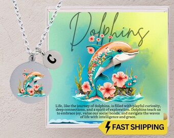Dolphins Necklace for Girls, Personalized Dolphins Pendant with Inspirational Card, Gift Box, Dainty Dolphins Necklaces for Teens and Women