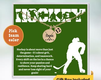 Personalized Ice Hockey Necklace, Custom Hockey Jewelry with Name & Number Charm, Gifts For Ice Hockey Players, Ice Hockey Player Gifts