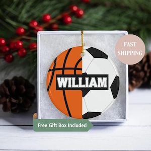 Personalized Basketball Soccer with Name Charm- 2 Sport Athlete, Christmas Gifts for Basketball Soccer Players, Sports Ornament