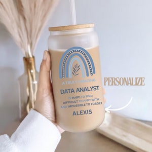 Data Analyst 16oz Iced Coffee Cup Personalized Data Analyst Gift, Cold Drink Cup Frosted Can Glass Smoothie Straw Bamboo Lid