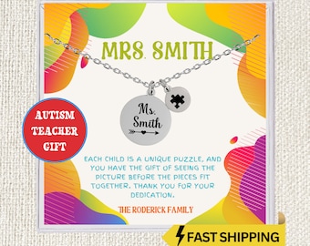 Autism Teacher Gift, Personalized Autism Necklace, Puzzle Necklace, Autism Awareness Gift, Autism Jewelry for Women, Autism Thank You Gifts