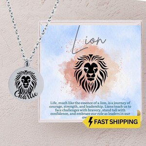 Lion Necklace for Girls, Personalized Lion Pendant with Inspirational Card, Gift Box, Dainty Lion Necklaces for Teens, Gifts for Women