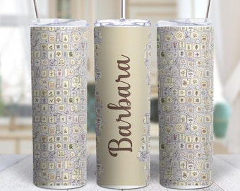 Personalized Mahjong Neutral Line Art Tile 20oz Tumbler With Stainless Steel Cup