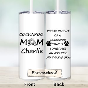 Cockapoo Dog Mom Gift, Personalized 20oz Dog Mom Mug, Dog Lovers Gifts for Women, Cockapoo Gift, Fur Mama, Friendship Funny Dog Travel Cup
