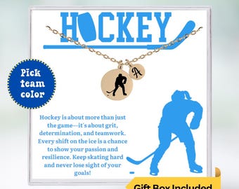 Personalized Ice Hockey Necklace, Custom Hockey Jewelry with Initial Charm, Gifts For Ice Hockey Players, Ice Hockey Player Gifts
