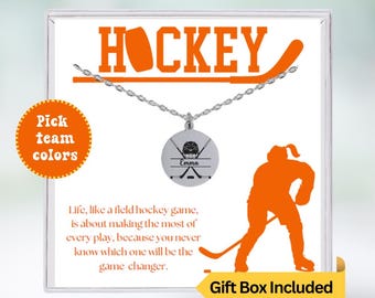 Personalized Ice Hockey Necklace, Custom Hockey Jewelry with Name Charm, Gifts For Ice Hockey Players, Ice Hockey Player Gifts, Hockey Gifts