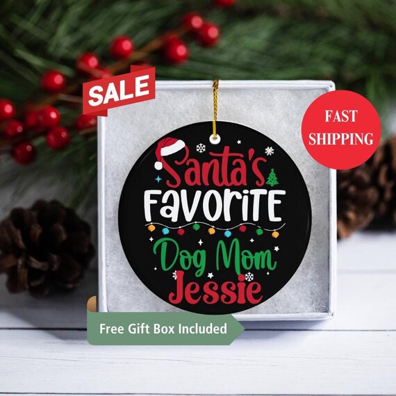 Christmas DOG MOM Personalized Cute Pet Photo Ceramic Ornament
