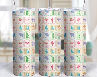 Colorful Mahjong Icons 20oz Tumbler With Stainless Steel Cup
