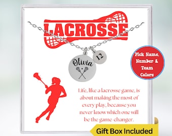 Personalized Lacrosse Jewelry, Girls Lacrosse Necklace, Gifts for Lacrosse Players, Name & Number Charm Necklace Lacrosse Team Gifts, Senior