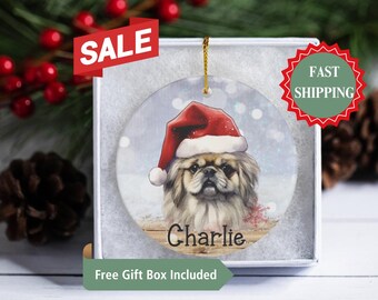 Pekingese Gift, Personalized Dog Christmas Ornaments, Custom Name Photo Ceramic Ornaments, Christmas Gifts for Dog Lovers, Pet Loss Gifts