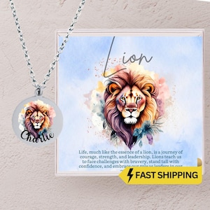 Lion Necklace for Girls Personalized Lion Pendant with Inspirational Card, Gift Box, Dainty Lion Necklaces for Teens Necklace Gift for Women