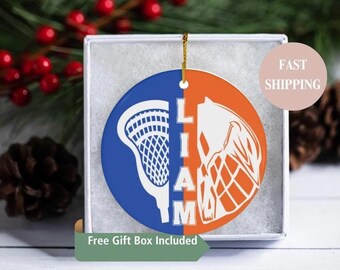 Lacrosse Ornament for Boys with Name Charm, Personalized Lacrosse Gifts for Boys, Christmas Gifts, Lacrosse Ornament for Lacrosse Players