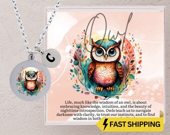 Owl Necklace for Girls, Personalized Owl Pendant with Inspirational Card, Gift Box, Dainty Owl Necklaces for Teens, Gifts for Women