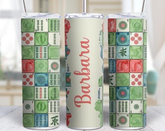 Personalized Mahjong Watercolor Tile 20oz Tumbler With Stainless Steel Cup
