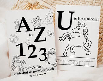 ABC and 123 Baby Shower Coloring Book / Animal Alphabet and Numbers Coloring Pages / Baby Shower Activity Game / Baby's first ABC & 123 book
