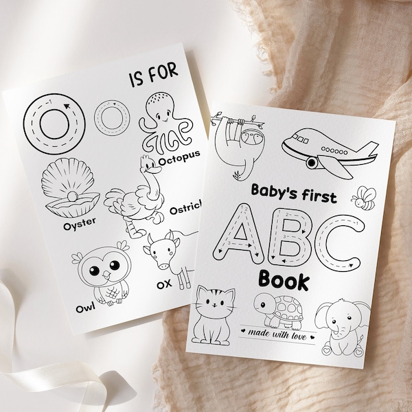 ABC Baby Shower Coloring Pages / A-Z Game Template for Kids / Animal Alphabet Coloring Book / Baby Party Game / English / Digital Download