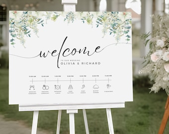 CANVA Editable Wedding Sign, Printable Wedding Welcome Sign, Greenery Welcome sign, Wedding Eucalyptus Sign, Wedding Template