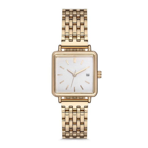 Adjustable Vintage Gold Watch, Minimalist Square Case Women's Watches, Dainty Small Thin Timepiece, Elegant Fashionable Mini Wrist Watches